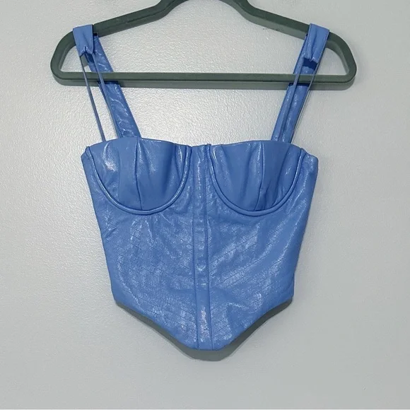 House of CB MELISSA CORNFLOWER BLUE VEGAN LEATHER CORSET Top Size X-Small - Picture 3 of 9